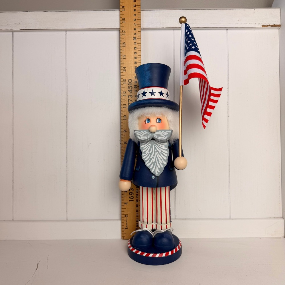 Zim's Uncle Sam Nutcracker 14.5" 2002 Z02-121L Flag Box Hat Crack - Picture 4 of 6